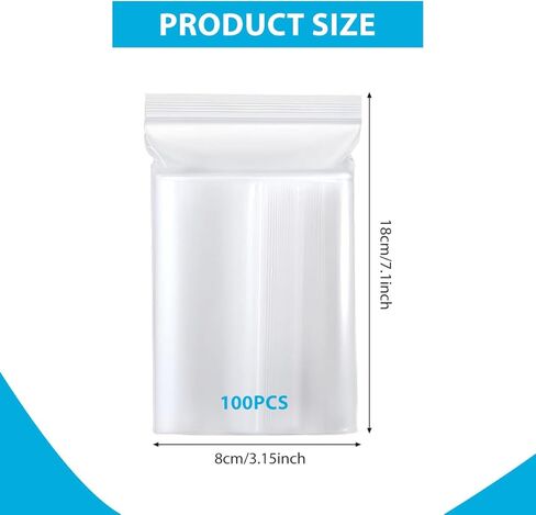 2.4 Mil Heavy Duty Plastic Reclosable Zipper Bags Shipping Bags Poly Bag Storage Bags Dispenser Bag 3 x 7 Inch (8X18cm) Pack of 100 in Saudi Arabia