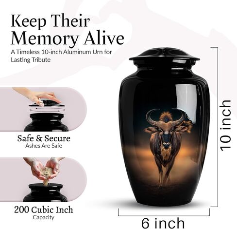 Bull Urn for Ashes for Women & Men, Large Decorative Urns for Human Ashes Adult Male Dad, Funeral Cremation Urns for Women, Ash Ash Holders for Human - 10" Large 1 Pc in Saudi Arabia