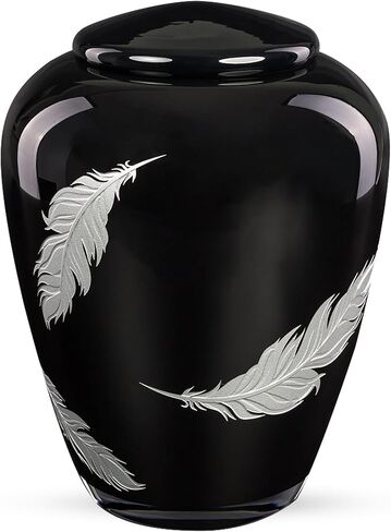 Handmade Mouth Blown Glass Cremation Urns for Human Ashes – 244 Cu in Matte Graphite Large Urn with Maple Leaves – Elegant Funeral Urn for Ashes for Women or Men by American Urn Wholesaler in Saudi Arabia