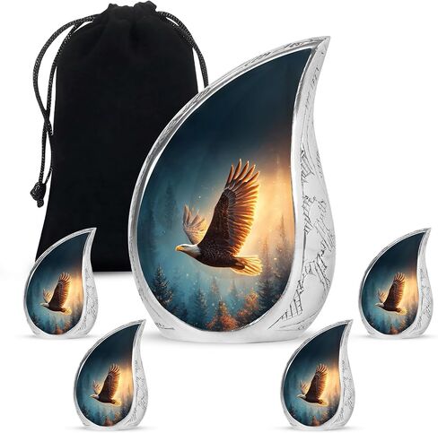 جرار دمعة النسر للرماد البشري للرجال - جرار حرق الجثث عند غروب الشمس للنساء - جرة تذكار جنازة صغيرة للذكور والإناث - جرة زرقاء صغيرة للأم والأب (مجموعة من 5 و10 بوصات و3 بوصات) in Kuwait