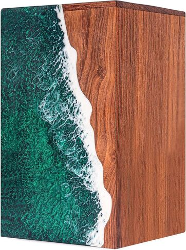 Green Ocean Wooden Cremation Urn for Human Ashes – Ocean Theme Adult Memorial Urn, Handmade Wooden Funeral Urn for Ashes (LARGE-170LBS) in Kuwait