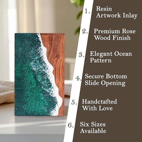 Green Ocean Wooden Cremation Urn for Human Ashes – Ocean Theme Adult Memorial Urn, Handmade Wooden Funeral Urn for Ashes (LARGE-170LBS) in Kuwait