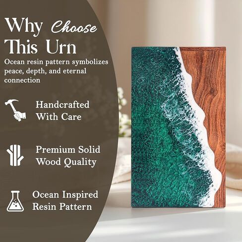 Green Ocean Wooden Cremation Urn for Human Ashes – Ocean Theme Adult Memorial Urn, Handmade Wooden Funeral Urn for Ashes (LARGE-170LBS) in Kuwait