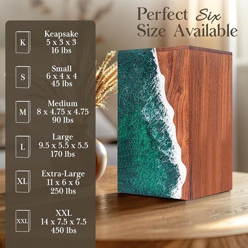 Green Ocean Wooden Cremation Urn for Human Ashes – Ocean Theme Adult Memorial Urn, Handmade Wooden Funeral Urn for Ashes (LARGE-170LBS) in Kuwait