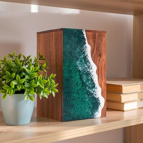 Green Ocean Wooden Cremation Urn for Human Ashes – Ocean Theme Adult Memorial Urn, Handmade Wooden Funeral Urn for Ashes (LARGE-170LBS) in Kuwait