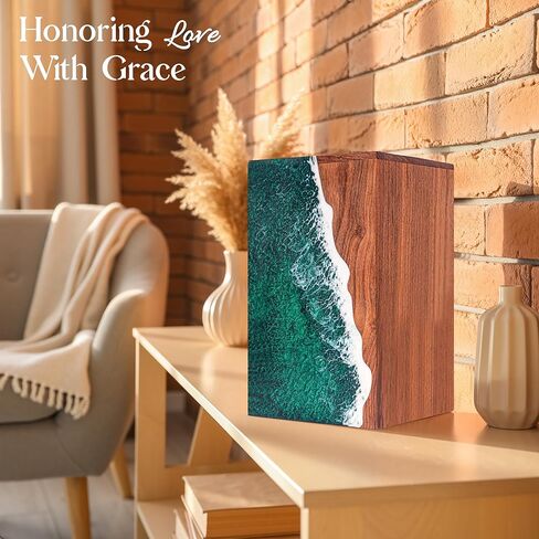 Green Ocean Wooden Cremation Urn for Human Ashes – Ocean Theme Adult Memorial Urn, Handmade Wooden Funeral Urn for Ashes (LARGE-170LBS) in Kuwait