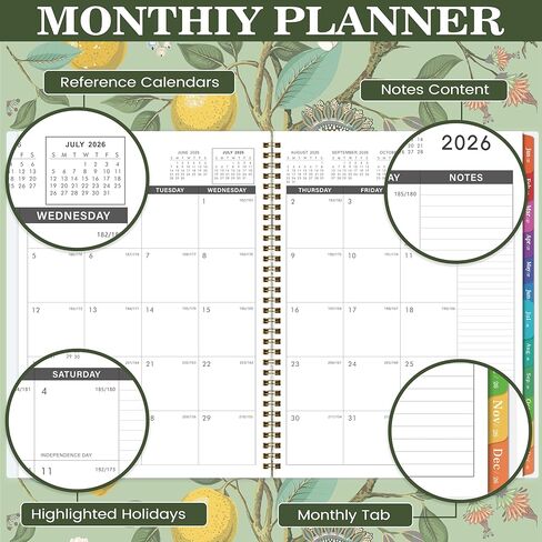 Monthly Planner 2026-2027 - Planner 2026-2027, JUL 2026 - JUN 2027, 26-27 Monthly Planners 9" x 11" with Colorful Tabs, 12-Month Planner/Calendar with Pocket, Thick Paper, Twin-Wire Binding - Lemon in Kuwait