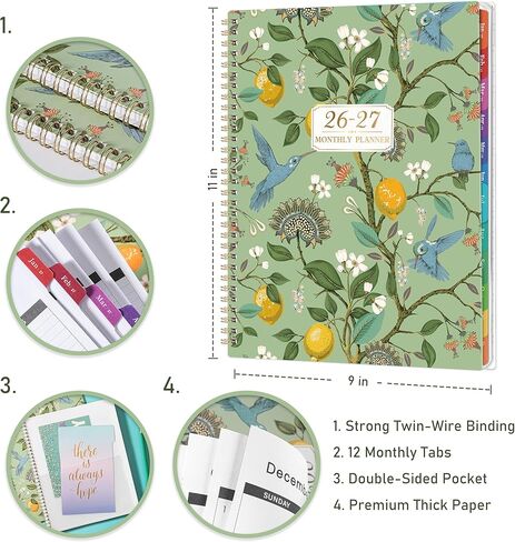 Monthly Planner 2026-2027 - Planner 2026-2027, JUL 2026 - JUN 2027, 26-27 Monthly Planners 9" x 11" with Colorful Tabs, 12-Month Planner/Calendar with Pocket, Thick Paper, Twin-Wire Binding - Lemon in Kuwait