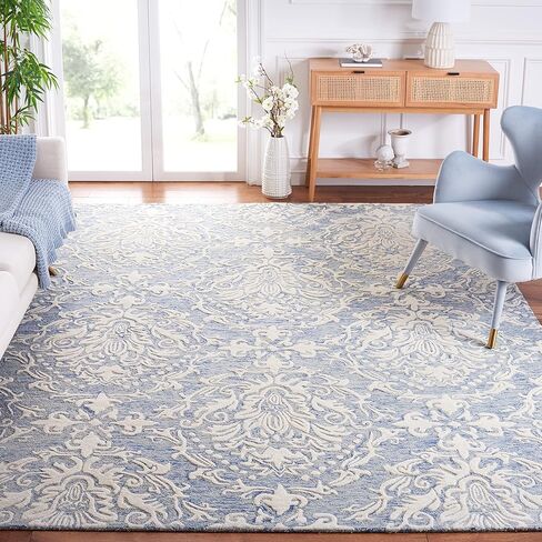 SAFAVIEH Blossom Collection 8' x 10' Blue/Ivory BLM107B Handmade Premium Wool Area Rug in Saudi Arabia