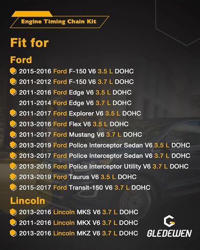 مجموعة سلسلة توقيت المحرك 3.5 3.7 لتر، متوافقة مع 2011-2019 Ford F-150 / Edge/Explorer/Taurus/Police/Flex/Mustang، Lincoln MKS/MKZ/MKX، V6 3496cc 3726cc، OE#90738S، AT4Z-6268-C، C738F in Saudi Arabia