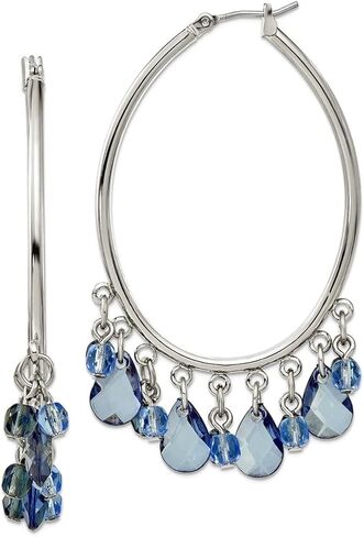 Silver-tone Hinged post Light and Dark Blue Crystals Hoop Earrings 52x38mm Wide Hoop Earring for Women in Saudi Arabia