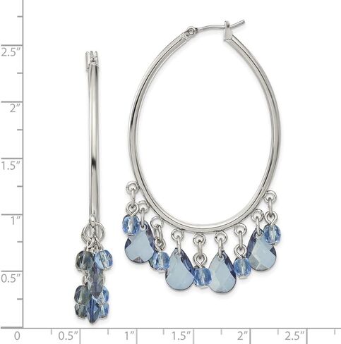 Silver-tone Hinged post Light and Dark Blue Crystals Hoop Earrings 52x38mm Wide Hoop Earring for Women in Saudi Arabia