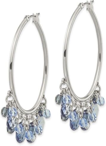 Silver-tone Hinged post Light and Dark Blue Crystals Hoop Earrings 52x38mm Wide Hoop Earring for Women in Saudi Arabia