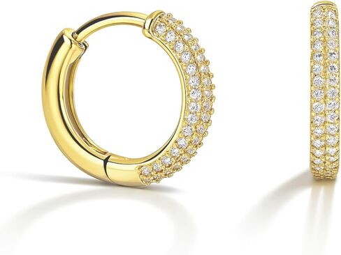 Altitude Boutique CZ Pave Huggie Hoop Earrings | 14K Gold-Plated or Rhodium-Plated | 4-Row Cubic Zirconia Hoops in 17mm or 25mm | Hypoallergenic Modern Statement Hoop Earrings for Women in Saudi Arabia