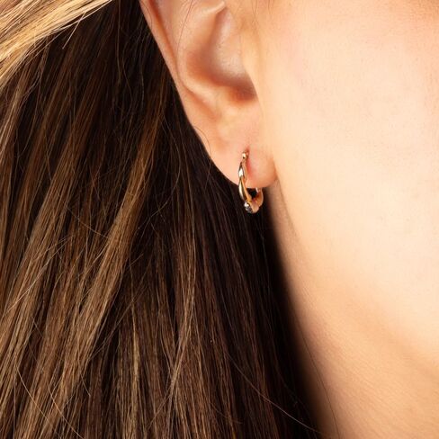 أقراط دائرية مضلعة ومخططة ذات لونين من الذهب الأبيض والأصفر عيار 14 قيراط للنساء، بسمك 2 ملم وقطر 13.5 ملم in Kuwait