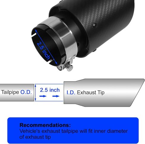 Vechkom 2.5 "Inlet 3.5" Outlet Exhaust Tips Exhaust Stainless Steel and Glossy Carbon Fiber Car Exhaust Tip 6.6" Length Universal for Vehicles with 2.5" O.D.(Matt All Black)2PCS in Kuwait