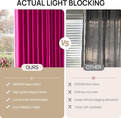 ستائر مخملية وردية ساخنة 90 بوصة: فوشيا قرصة مطوي 2 لوح أنيق غرفة المعيشة سواد ستائر معزولة حراريًا مع خطافات - فاخرة عازلة للصوت تقلل الضوضاء الخلفية ستارة نافذة لغرفة النوم in Kuwait