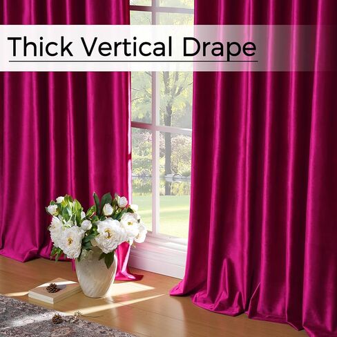 ستائر مخملية وردية ساخنة 90 بوصة: فوشيا قرصة مطوي 2 لوح أنيق غرفة المعيشة سواد ستائر معزولة حراريًا مع خطافات - فاخرة عازلة للصوت تقلل الضوضاء الخلفية ستارة نافذة لغرفة النوم in Kuwait