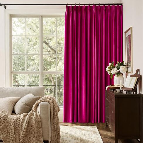 ستائر مخملية وردية ساخنة 90 بوصة: فوشيا قرصة مطوي 2 لوح أنيق غرفة المعيشة سواد ستائر معزولة حراريًا مع خطافات - فاخرة عازلة للصوت تقلل الضوضاء الخلفية ستارة نافذة لغرفة النوم in Kuwait