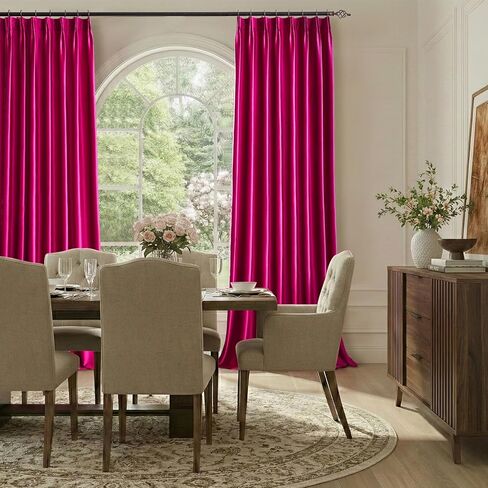ستائر مخملية وردية ساخنة 90 بوصة: فوشيا قرصة مطوي 2 لوح أنيق غرفة المعيشة سواد ستائر معزولة حراريًا مع خطافات - فاخرة عازلة للصوت تقلل الضوضاء الخلفية ستارة نافذة لغرفة النوم in Kuwait