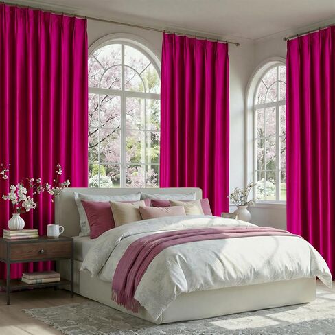 ستائر مخملية وردية ساخنة 90 بوصة: فوشيا قرصة مطوي 2 لوح أنيق غرفة المعيشة سواد ستائر معزولة حراريًا مع خطافات - فاخرة عازلة للصوت تقلل الضوضاء الخلفية ستارة نافذة لغرفة النوم in Kuwait