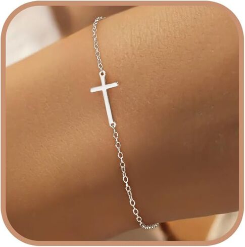 سوار متقاطع جانبي أنيق للنساء من الفضة الإسترليني عيار 925 سوار متقاطع أفقي إلى ابنة أمي صليب غير مشوه الإيمان العصرية سحر متقاطع سلسلة ربط الصداقة هدايا مجوهرات عيد الفصح in Kuwait