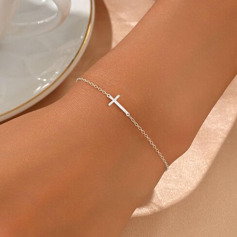 سوار متقاطع جانبي أنيق للنساء من الفضة الإسترليني عيار 925 سوار متقاطع أفقي إلى ابنة أمي صليب غير مشوه الإيمان العصرية سحر متقاطع سلسلة ربط الصداقة هدايا مجوهرات عيد الفصح in Kuwait