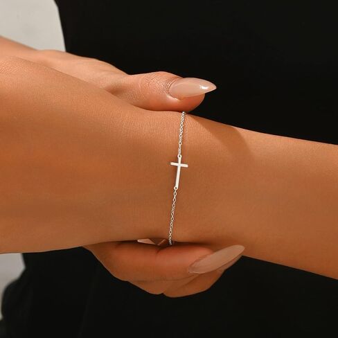 سوار متقاطع جانبي أنيق للنساء من الفضة الإسترليني عيار 925 سوار متقاطع أفقي إلى ابنة أمي صليب غير مشوه الإيمان العصرية سحر متقاطع سلسلة ربط الصداقة هدايا مجوهرات عيد الفصح in Kuwait