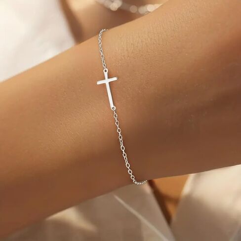 سوار متقاطع جانبي أنيق للنساء من الفضة الإسترليني عيار 925 سوار متقاطع أفقي إلى ابنة أمي صليب غير مشوه الإيمان العصرية سحر متقاطع سلسلة ربط الصداقة هدايا مجوهرات عيد الفصح in Kuwait