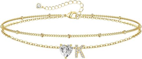 أساور ذهبية أولية للنساء، أساور مطرزة بطبقات مطلية بالذهب عيار 14 قيراط للنساء غير مشوهة من الألف إلى الياء، سحر حرف القلب، هدايا عيد ميلاد شخصية in Kuwait