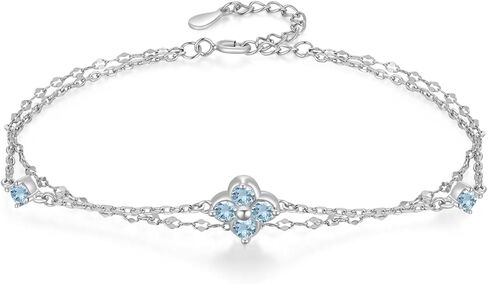Birthstone Bracelets for Women with Four Leaf Clover 925 Sterling Silver Dainty Bracelet Double Layer Trendy Birthday Jewelry Gift for Women in Kuwait