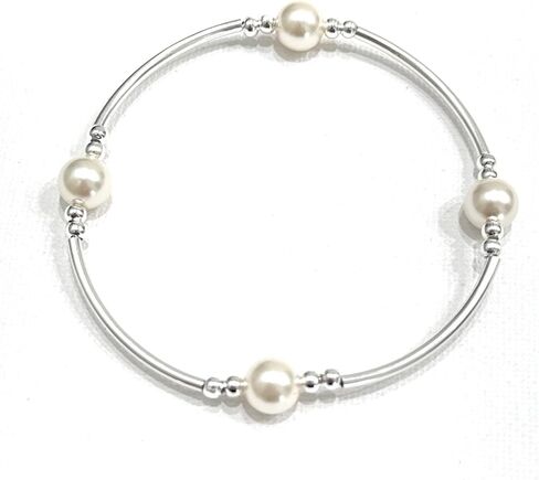 COUNT YOUR BLESSINGS Bracelet, White 8 mm Pearls & Sterling Silver Tubes in Saudi Arabia