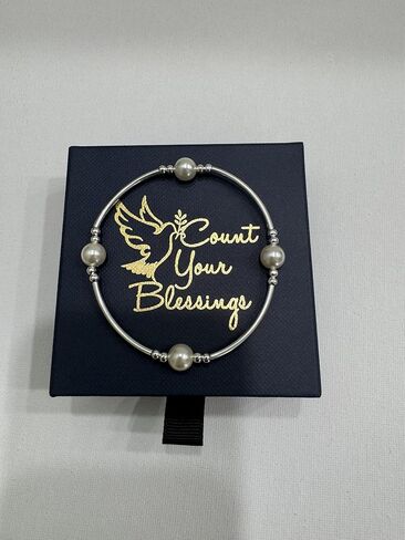 COUNT YOUR BLESSINGS Bracelet, White 8 mm Pearls & Sterling Silver Tubes in Saudi Arabia