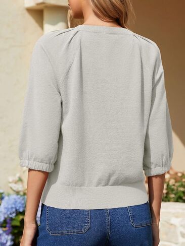 UNCLECAT Women's Puff Short Sleeve Sweater Summer Lightweight Knit Tops Crew Neck Casual Cropped Sweaters in Saudi Arabia