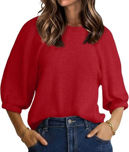 UNCLECAT Women's Puff Short Sleeve Sweater Summer Lightweight Knit Tops Crew Neck Casual Cropped Sweaters in Saudi Arabia