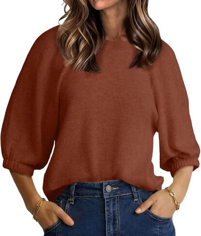 UNCLECAT Women's Puff Short Sleeve Sweater Summer Lightweight Knit Tops Crew Neck Casual Cropped Sweaters in Saudi Arabia
