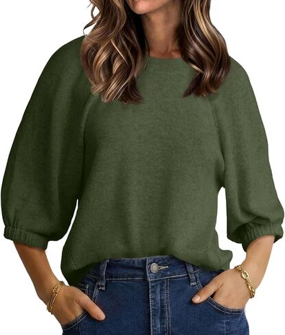 UNCLECAT Women's Puff Short Sleeve Sweater Summer Lightweight Knit Tops Crew Neck Casual Cropped Sweaters in Saudi Arabia