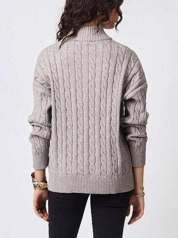 Women’s Long Sleeve Knit Sweater Loose Fit Quarter Zip Pullover Ribbed Cable Tops Casual Fall Winter Outfits in Saudi Arabia