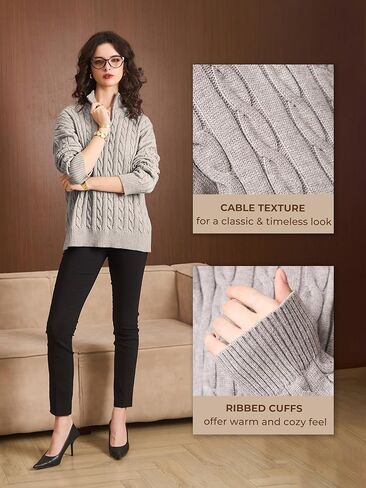 Women’s Long Sleeve Knit Sweater Loose Fit Quarter Zip Pullover Ribbed Cable Tops Casual Fall Winter Outfits in Saudi Arabia