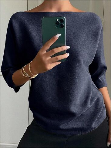 SweatyRocks Women's Boat Neck Half Sleeve Sweaters Trendy Casual Pullover Business Casual Knit Tops in Saudi Arabia