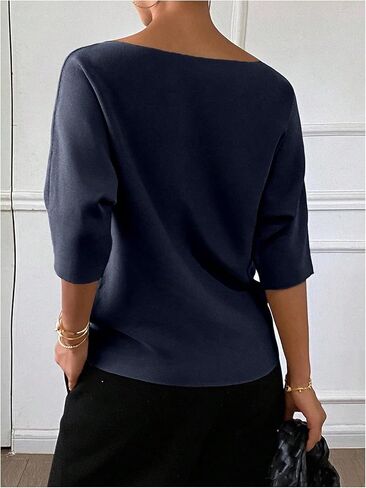 SweatyRocks Women's Boat Neck Half Sleeve Sweaters Trendy Casual Pullover Business Casual Knit Tops in Saudi Arabia