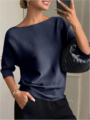 SweatyRocks Women's Boat Neck Half Sleeve Sweaters Trendy Casual Pullover Business Casual Knit Tops in Saudi Arabia