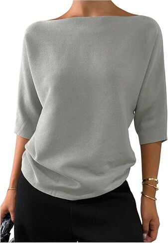 SweatyRocks Women's Boat Neck Half Sleeve Sweaters Trendy Casual Pullover Business Casual Knit Tops in Saudi Arabia