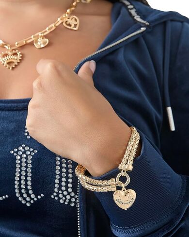 Juicy Couture Stretch Double Mesh Bracelet for Women with Puffy Heart, Gold-Tone Heart Bracelet, Mother's Day Gifts for Her in Saudi Arabia