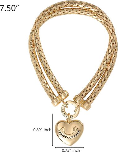 Juicy Couture Stretch Double Mesh Bracelet for Women with Puffy Heart, Gold-Tone Heart Bracelet, Mother's Day Gifts for Her in Saudi Arabia