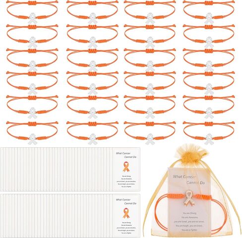Leukemia Awareness Bracelet Orange Awareness Bracelet Adjustable Cord Ribbon Bracele-t Multiple Sclerosis Accessories with Inspirational Card Bag Cancer Survivor Gift for Men Women in Kuwait