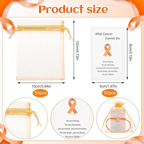 Leukemia Awareness Bracelet Orange Awareness Bracelet Adjustable Cord Ribbon Bracele-t Multiple Sclerosis Accessories with Inspirational Card Bag Cancer Survivor Gift for Men Women in Kuwait