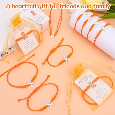 Leukemia Awareness Bracelet Orange Awareness Bracelet Adjustable Cord Ribbon Bracele-t Multiple Sclerosis Accessories with Inspirational Card Bag Cancer Survivor Gift for Men Women in Kuwait