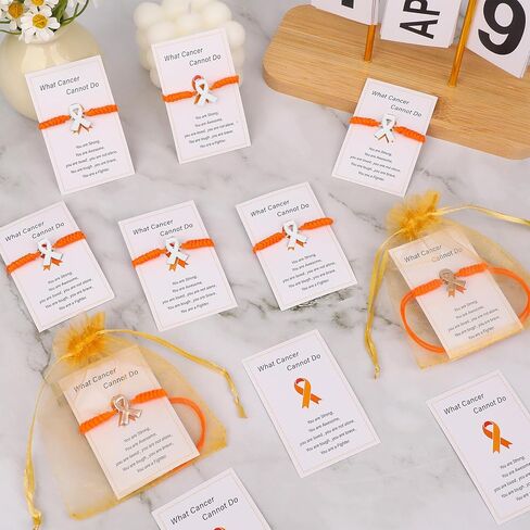 Leukemia Awareness Bracelet Orange Awareness Bracelet Adjustable Cord Ribbon Bracele-t Multiple Sclerosis Accessories with Inspirational Card Bag Cancer Survivor Gift for Men Women in Kuwait