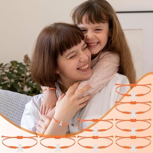 Leukemia Awareness Bracelet Orange Awareness Bracelet Adjustable Cord Ribbon Bracele-t Multiple Sclerosis Accessories with Inspirational Card Bag Cancer Survivor Gift for Men Women in Kuwait